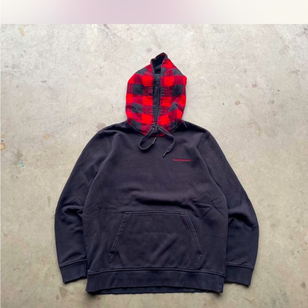 Calvin Klein hoodie - black w/checkered plaid hood kangaroo pocket